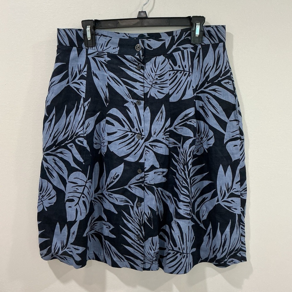 Brooks Brothers Women's Linen Skirt Size 10 Pleated Button Front A-Line Floral